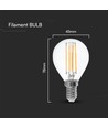 E14 6W LED filament kronepære - P45, 600lm, klart glass
