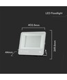 200W lyskaster - IP65, sort, arbeidslampe, Samsung LED-chip, 1m ledning, 6500K, grått frostet glass