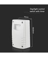 V-Tac skumringsrelé med timer - IP65, Hvit Hus, justerbar følsomhet, justerbar timer