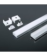 2m Alu profil til LED strips - Inkl. melkehvitt cover, monteringsklips og endestykker, sølv, IP20