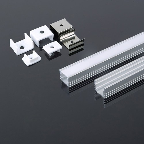 2m Alu profil til LED strips - Inkl. melkehvitt cover, sølv, 17,4 x 12,1 mm, overflatemontering