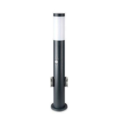 60cm hagelampe med PIR sensor og 2 stikkontakter - E27 sokkel, IP44, rustfritt stål, grå, uten lyskilde