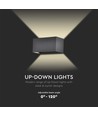 24W LED utendørs vegglampe - IP65, sort, opp/ned lys, 3000K, 2720lm, 20x10x10 cm
