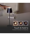 1,5W LED bordlampe, oppladbar - 3000K, IP54, touch dimbar, sand sort, inkl. trådløs lading