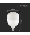 50W LED T140 pære - 5400lm, E27 med E40 adapter, 105 lm/W, 160 grader, hvit plast