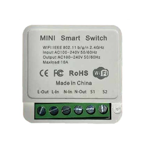 Wi-Fi Smart Switch, 10A - Mini on-line switch, 1 Gang, IP20, Smart Home styring