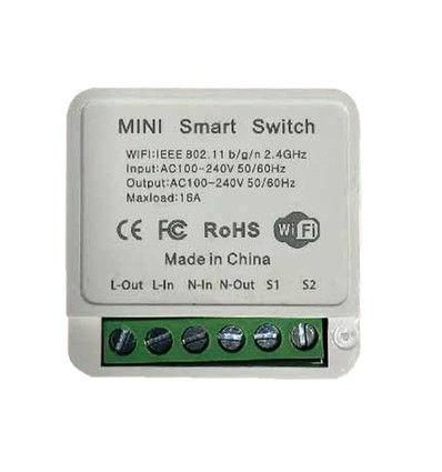 Wi-Fi Smart Switch, 10A - Mini on-line switch, 1 Gang, IP20, Smart Home styring