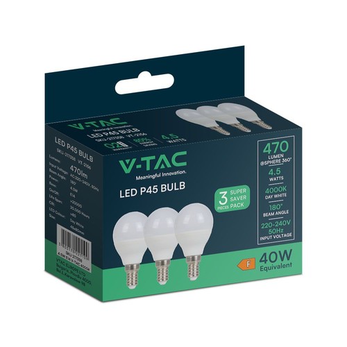 3 stk. E14 4,5W LED kronepære - P45, 4000K, erstatter 40W