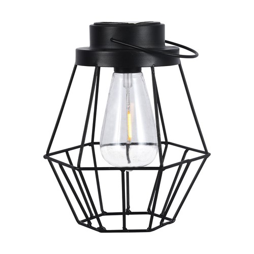 Hengende solcelle LED lanterne, 0,5W - Sort metall, vintage design, 2700K, IP44, 1.2V oppladbar, m. hank
