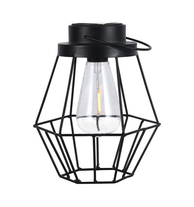 Hengende solcelle LED lanterne, 0,5W - Sort metall, vintage design, 2700K, IP44, 1.2V oppladbar, m. hank