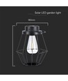 Hengende solcelle LED lanterne, 0,5W - Sort metall, vintage design, 2700K, IP44, 1.2V oppladbar, m. hank