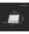30W LED lyskaster, Samsung LED chip - Sort, 3000K, 1m ledning, IP65 utendørs