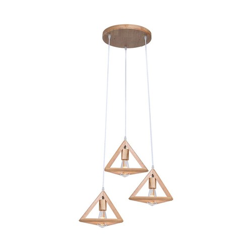 3xE27 Designer pendeloppheng i tre - Brun, 26x26cm, 1m ledning, uten lyskilde