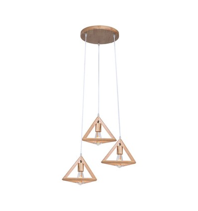 3xE27 Designer pendeloppheng i tre - Brun, 26x26cm, 1m ledning, uten lyskilde