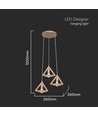 3xE27 Designer pendeloppheng i tre - Brun, 26x26cm, 1m ledning, uten lyskilde