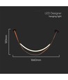 12W Designer taklampe - 1440lm, L166cm, metall, hvit kant