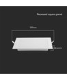 V-Tac 12W LED innbyggingspanel - Samsung Chip, Hull: 15,5cm x 15,5 cm, Mål: 17cm x 17cm, 230V