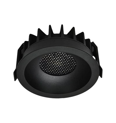 12W Ø8,6cm Blendfri CCT Downlight RA90 - Hull: Ø7,5 cm, Ytre mål: Ø8,6 cm, 3 lysfarger, sort front, Honeycomb