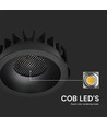 12W Ø8,6cm Blendfri CCT Downlight RA90 - Hull: Ø7,5 cm, Ytre mål: Ø8,6 cm, 3 lysfarger, sort front, Honeycomb