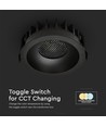 18W Ø10,6cm Blendfri CCT Downlight RA90 - Hull: Ø95mm, Ytre mål: Ø10,6 cm, 3 lysfarger, sort front, Honeycomb