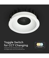 18W Ø10,6cm Blendfri CCT Downlight RA90 - Hull: Ø9,5 cm, Mål: Ø10,6 cm, 3 lysfarger, hvit front, Honeycomb
