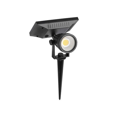 2W LED solcelle hagespot med spyd - IP65, sort, 3.7V, skumringssensor, COB LED, varm hvit