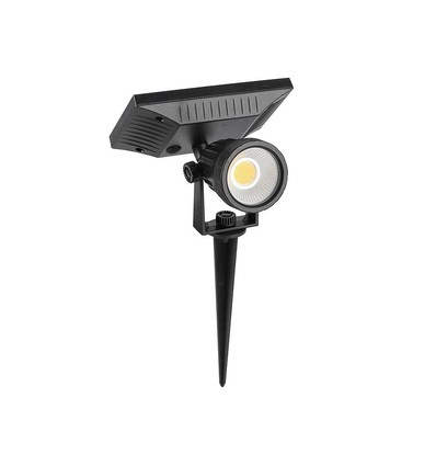 2W LED solcelle hagespot med spyd - IP65, sort, 3.7V, skumringssensor, COB LED, varm hvit