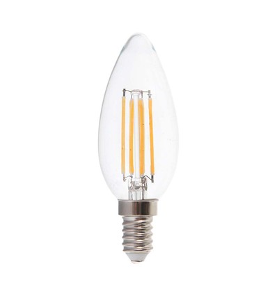 E14 6W LED kronepære filament - 130lm/W, klart glass, C37