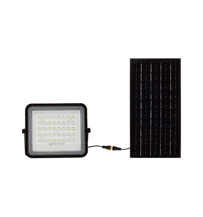 80W Solcelle LED lyskaster med fjernkontroll - 800lm, IP65, 4000K, sort, inkl. 10W solcellepanel og batteri