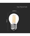 E27 6W LED kronepære - G45, kulltråd, klar, 230V