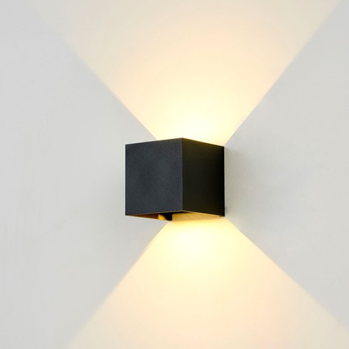 6W CUBIC PRO vegglampe - IP65, sort, viderekobling, justerbar, firkantet, opp/ned, utendørs, inkl. lyskilde