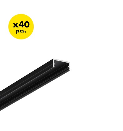 40 stk. 2m aluprofil BEGTON12 J/S - Svart anodisert, innebygd, LED-skinne