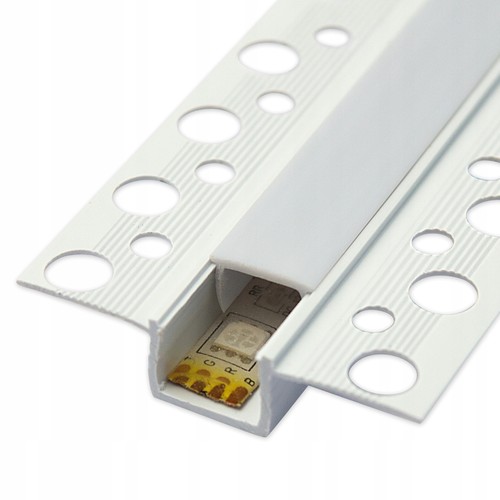PVC profil 50x12 for innsparkling - 2 meter, hvit, inkl. melkehvitt deksel