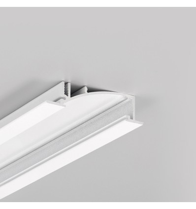 2m aluprofil FLAT8 H/UX - Hvit lakkert, innbygget, LED skinne