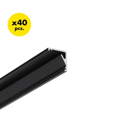 40 stk. 2m aluprofil CABI12 E - Svart anodisert, hjørne, LED skinne