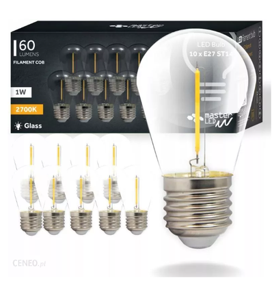10 stk E27 2W LED-pære - ST14, COB filament, klart glass