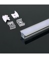 2m innbyggingsprofil i aluminium - Inkl. melkehvitt deksel, endestykker og klips, sølv, til LED strips