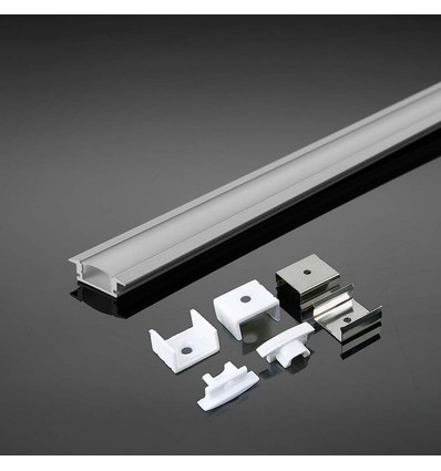 2m innbyggingsprofil i aluminium, hvit - Inkl. melkehvitt deksel, til 12mm LED strip, 2000x24.7x7mm