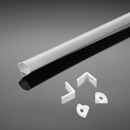 2m hjørneprofil monteringssett - 15,8x15,8mm, hvit, inkl. melkefarget deksel, klips og endestykker