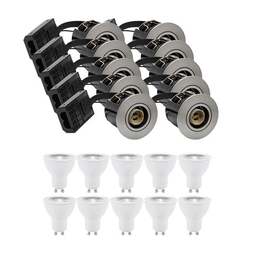 10 stk. innbyggingsspot Inno88 - Inkl. 6W RA97 GU10, børstet aluminium, IP44, godkjent i isolasjon