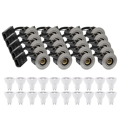 20 stk. downlight Inno88 - Inkl. 6W RA97 GU10, børstet aluminium, IP44, godkjent i isolasjon