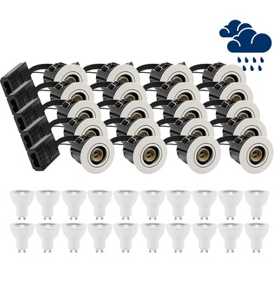 20 stk. LEDlife innbyggingsspot Inno88 Utendørs - Inkl. 6W GU10, Hvit, IP44, direkte i isolasjon