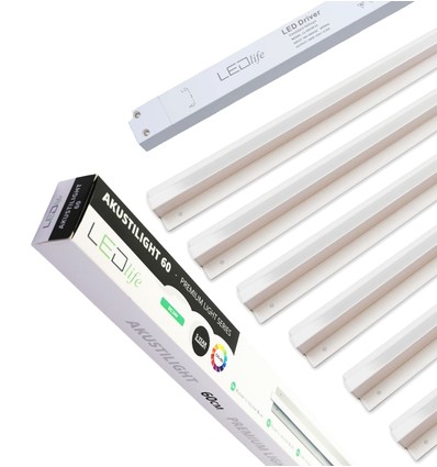 Trebetong/gips LED dimbar Skinnesett 6x60cm - Innfelt, Fjernkontroll dimbar, Akustilight inkl. ledninger og driver