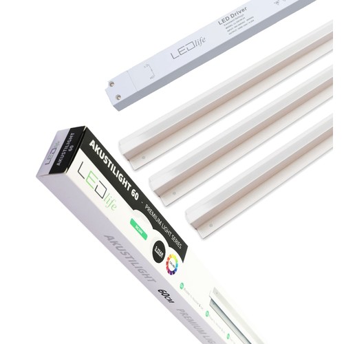 Trebetong/gips LED dimbar Skinnesett 3x90cm - Innfelt, Fjernkontroll dimbar Akustilight inkl. ledninger og driver