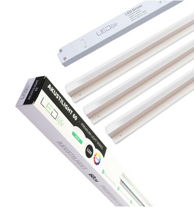 Trebetong/gips LED dimbar Skinnesett 3x90cm - Innfelt, Fjernkontroll dimbar Akustilight inkl. ledninger og driver