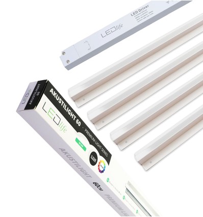 Trebetong/gips LED dimbar Skinnesett 4x120cm - Innfelt, Fjernkontroll dimbar, Akustilight inkl. ledninger og driver