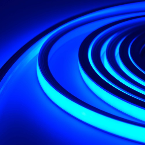 5m AnyCut Neon Flex 10x10 Blå LED strip - 8W/m, 12V, Ingen klippeavstand