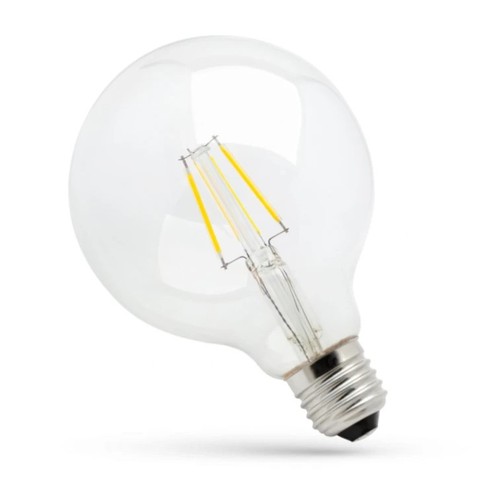 8W E27 LED globepære - Kulltråd, klar, Ø12,5 cm, 230V, Spectrum
