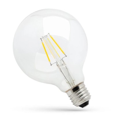 8W E27 LED globepære - Kulltråd, klar, Ø12,5 cm, 230V, Spectrum