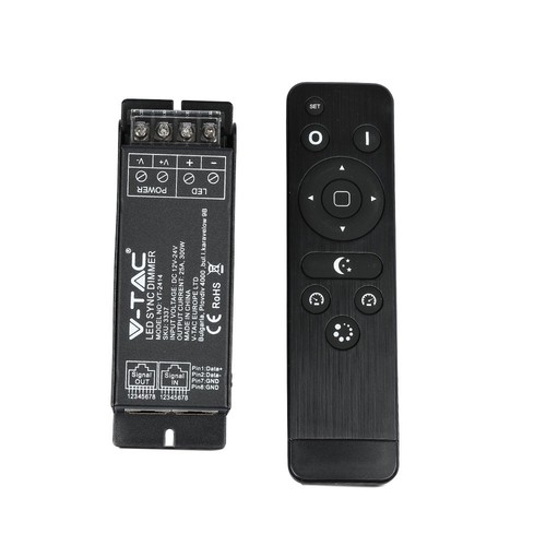 LED dimmer med RF fjernkontroll, 25A - 12V/24V, synkroniserbar, minnefunksjon, IP20